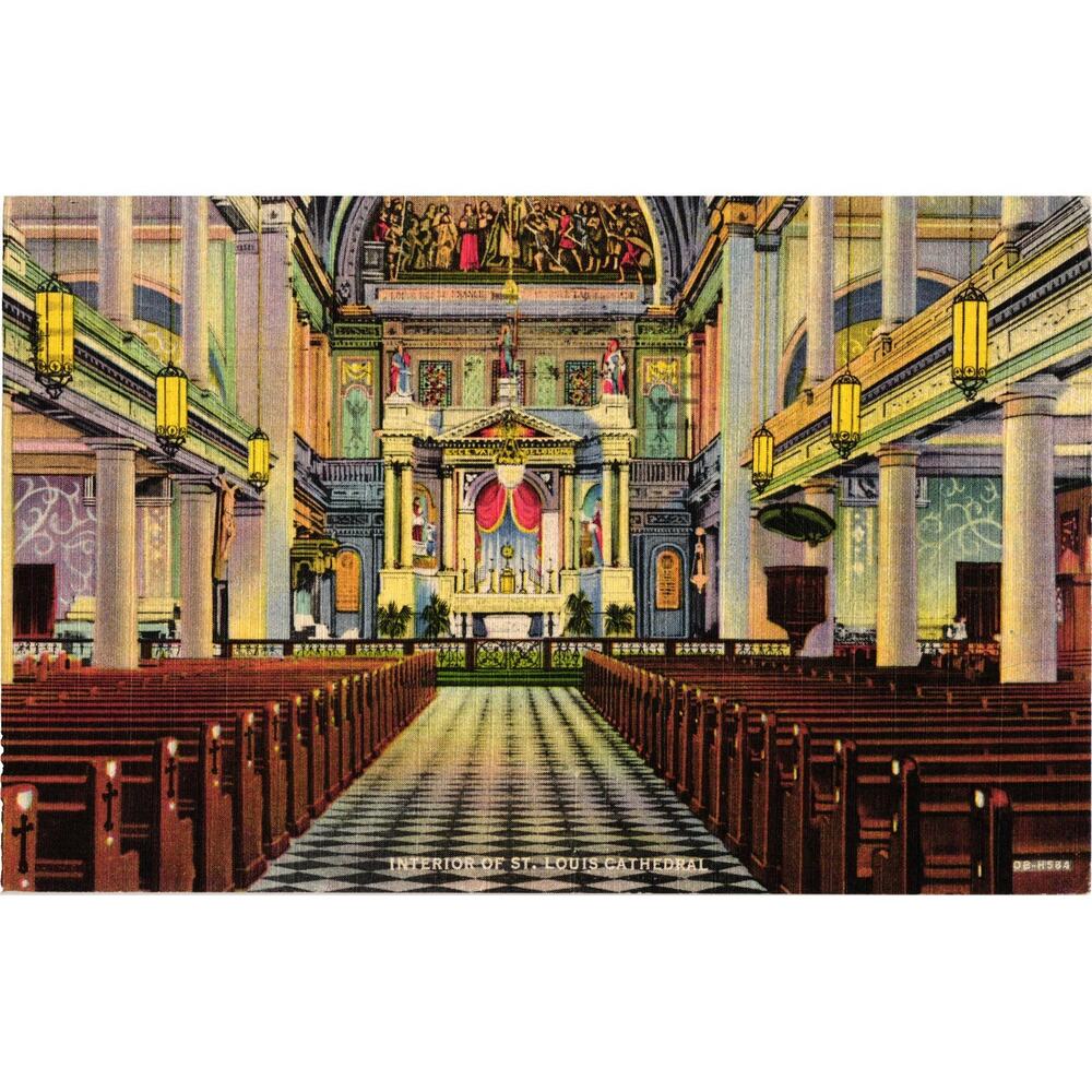 St Louis Cathedral New Orleans Louisiana Postcard Stained Glass Posted‎ 1953